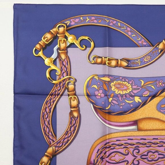 HERMES Pleated Carre 90 Scarf ""Festival"" Silk Blue Auth am8626 - Picture 2 of 15